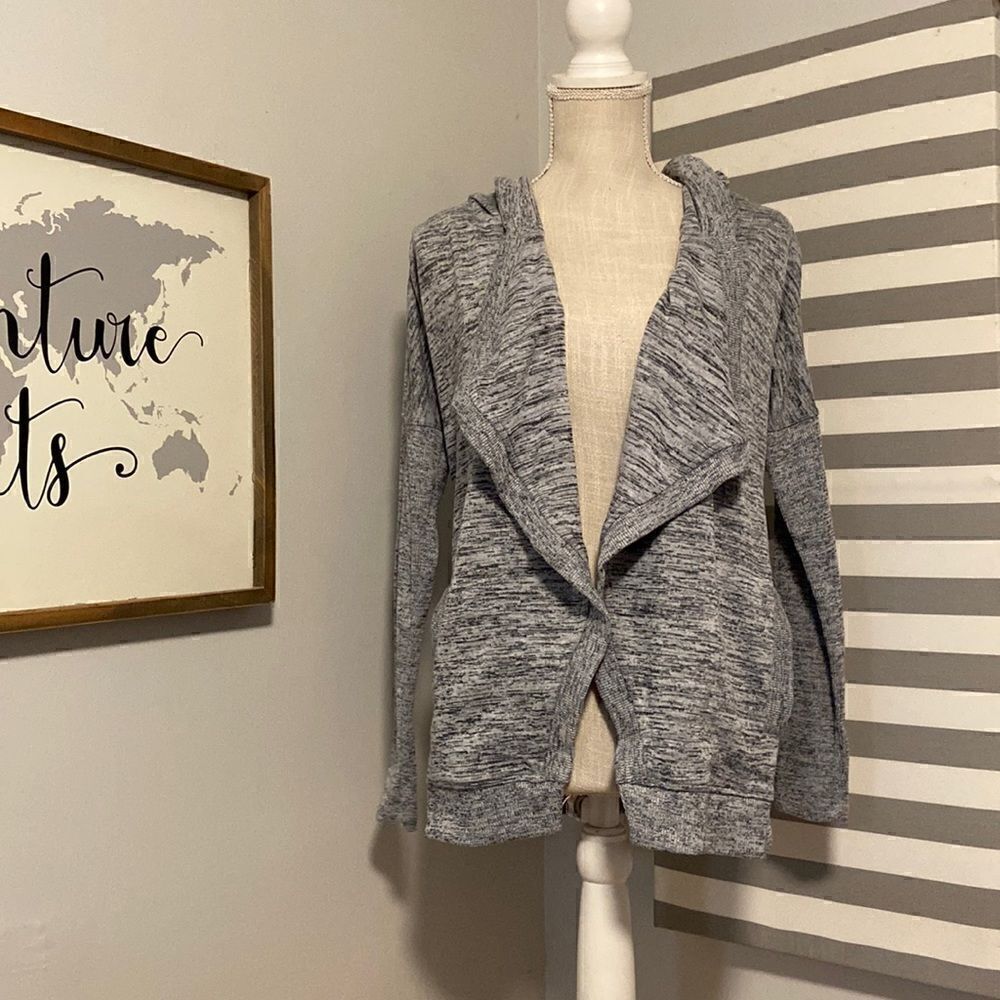 Athleta Heather Gray Blissful Wrap Open Front Hooded Jacket Size XS